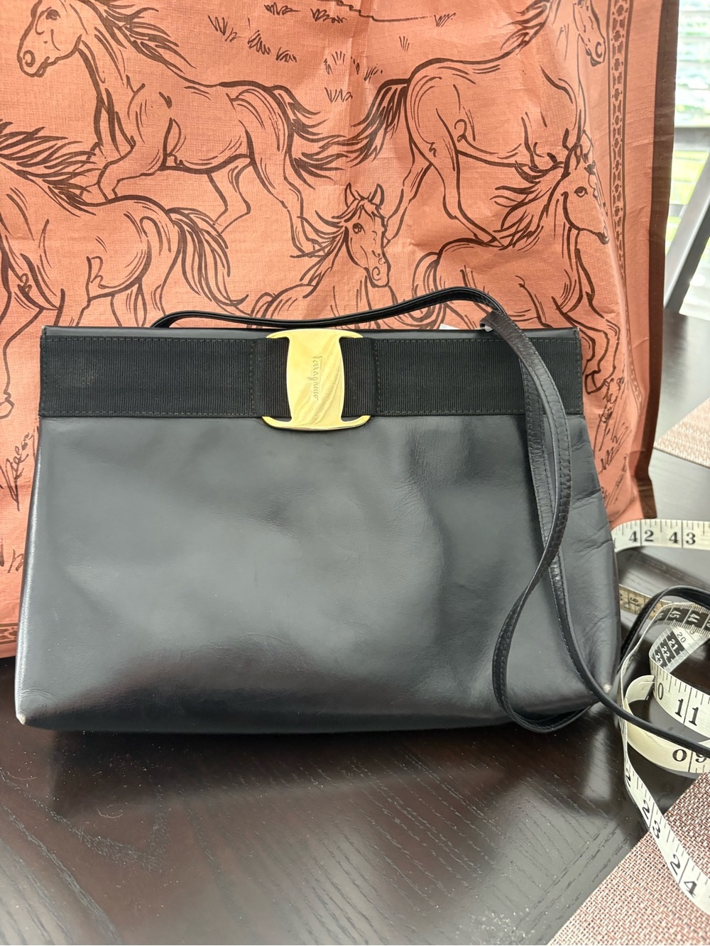 VTG Salvatore Ferragamo Black Leather Vara Bow Crossbody Clutch - AS IS - READ